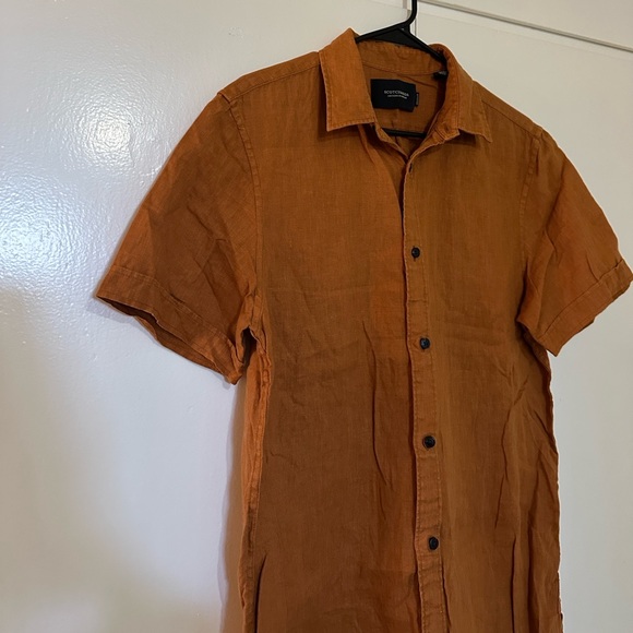 Scotch & Soda Amsterdam Couture Men’s Short Sleeve Linen Regular Shirt Brown M - Picture 2 of 8